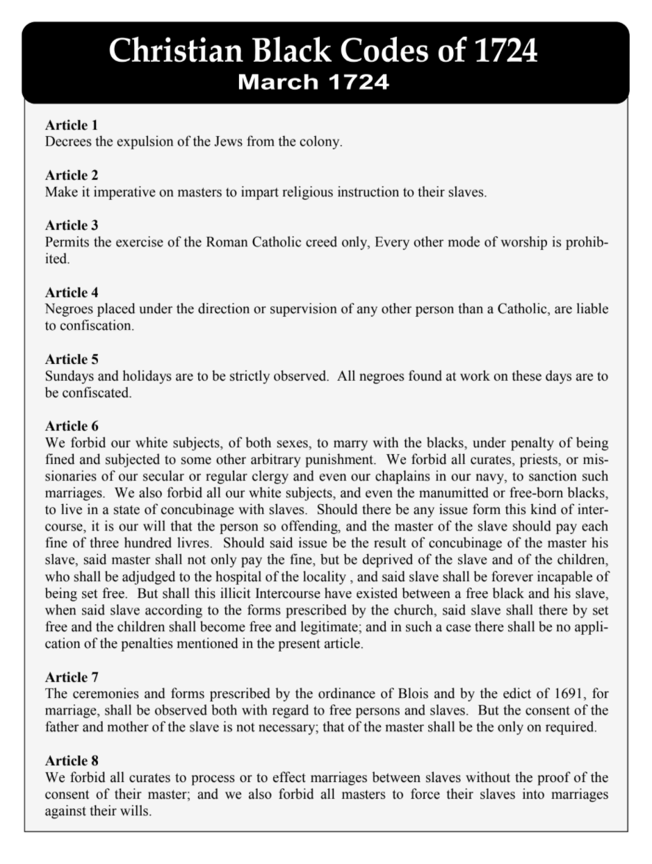 Christian Black Codes of 1724